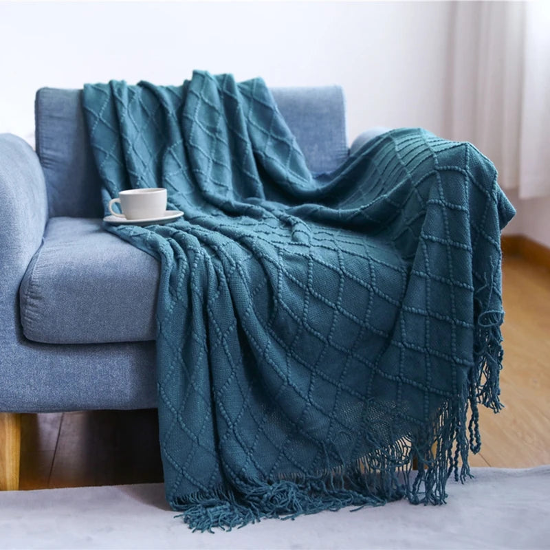 Chunky Knit Throw Blanket with Tassels – Khaki Farmhouse Oversized