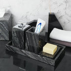Black Marble Bathroom Accessories Set – Toothbrush Holder, Soap Dispenser & Dish Tray