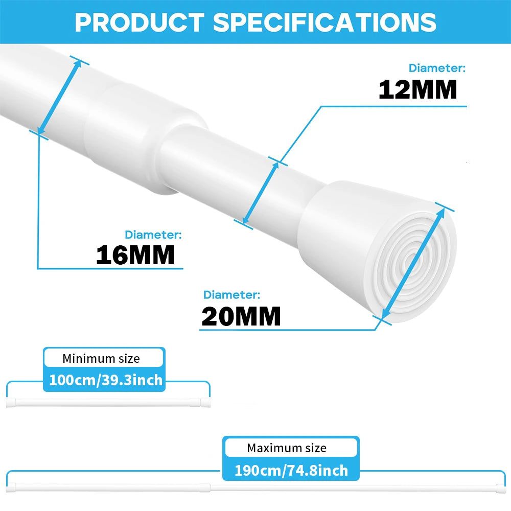 Spring Tension Curtain Rod Adjustable No-Drill Telescopic Pole