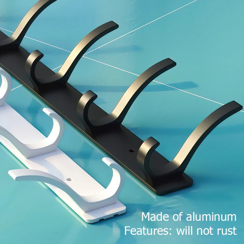 Folding Robe Hooks Wall Mounted Towel Hanger - 6 Hook Aluminum Rack