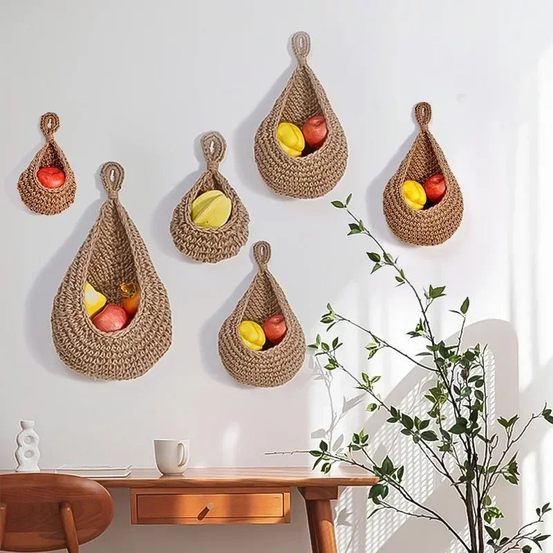 Handwoven Wicker Hanging Wall Fruit & Vegetable Basket for Kitchen