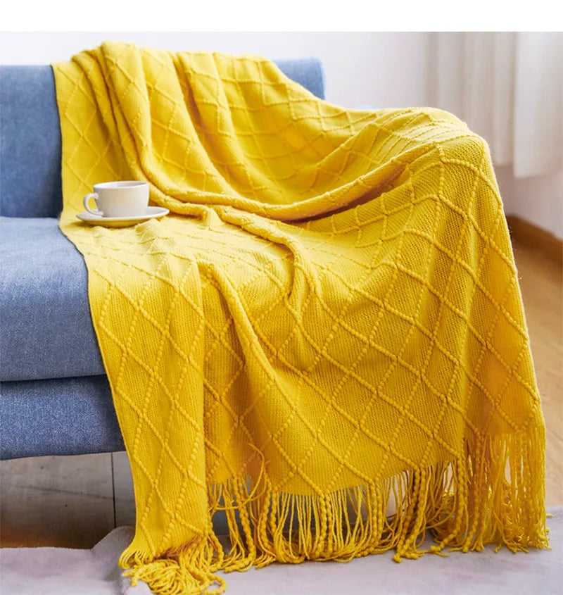 Chunky Knit Throw Blanket with Tassels – Khaki Farmhouse Oversized