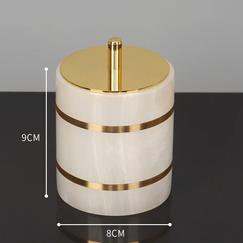 White Onyx Natural Marble Bathroom Accessories Set with Gold Accents