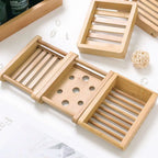 Bamboo Self-Draining Soap Dish with Hanging Box for Shower & Kitchen