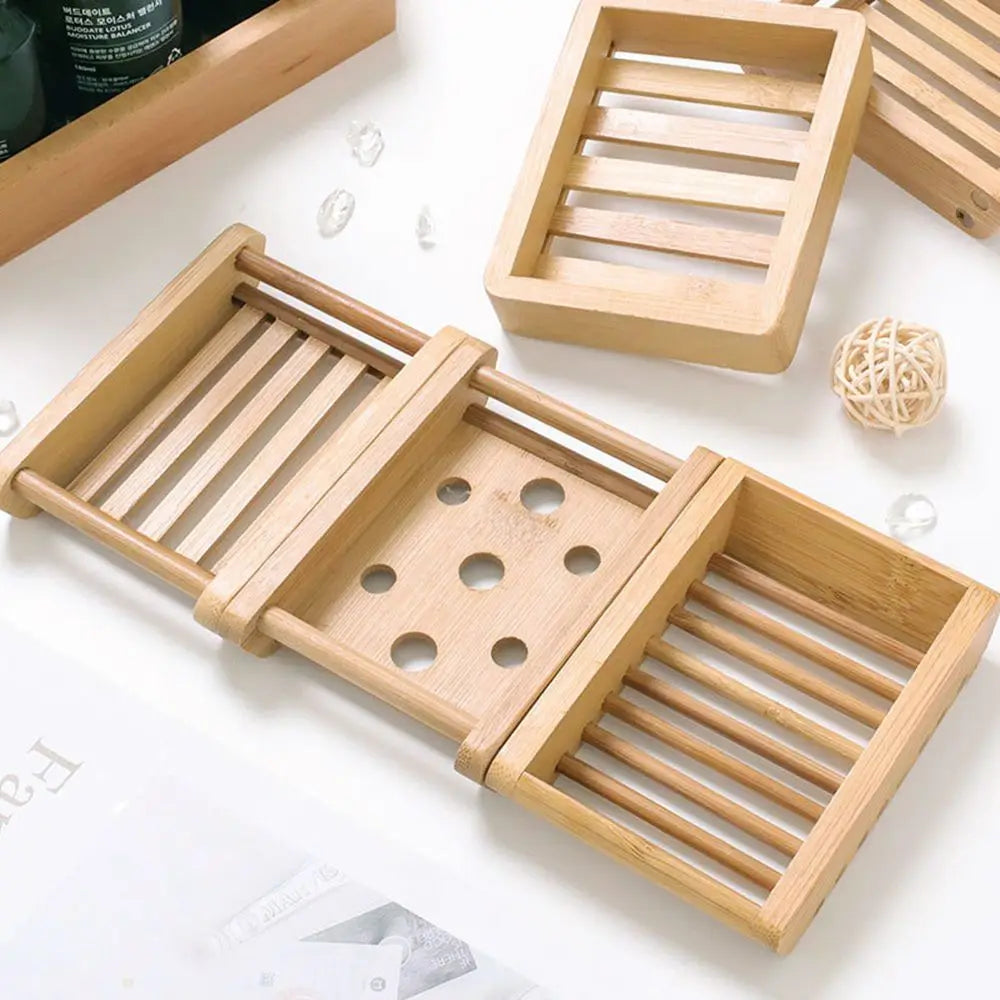 Bamboo Self-Draining Soap Dish with Hanging Box for Shower & Kitchen