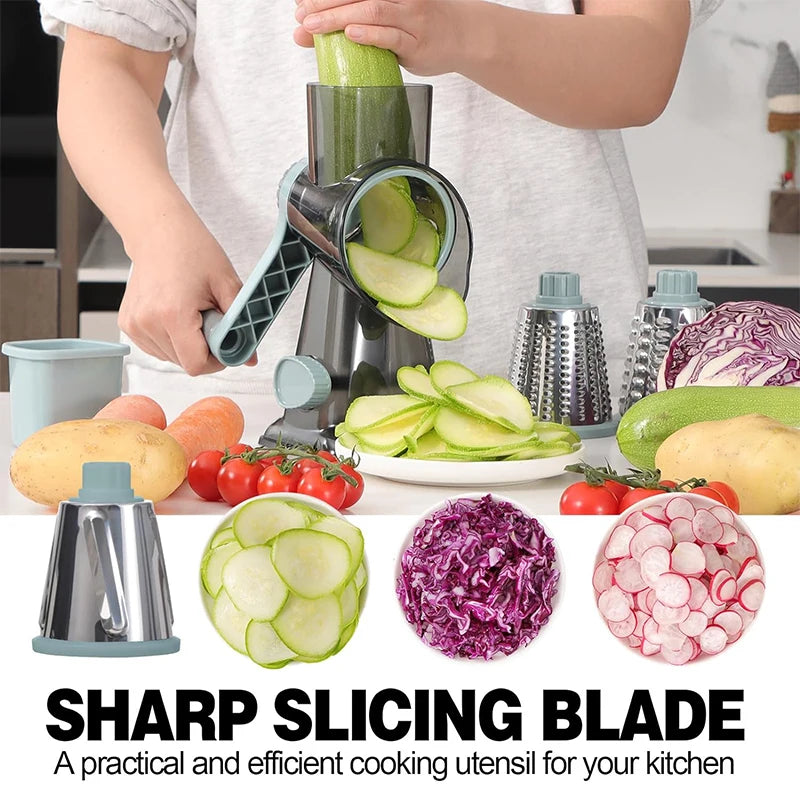 3-in-1 Rotary Cheese Grater with Interchangeable Stainless Steel Drums