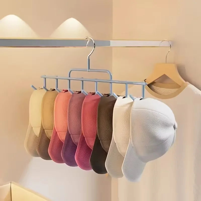 Wall Mounted Hat Rack with Hooks | 8-Cap Baseball Cap Organizer
