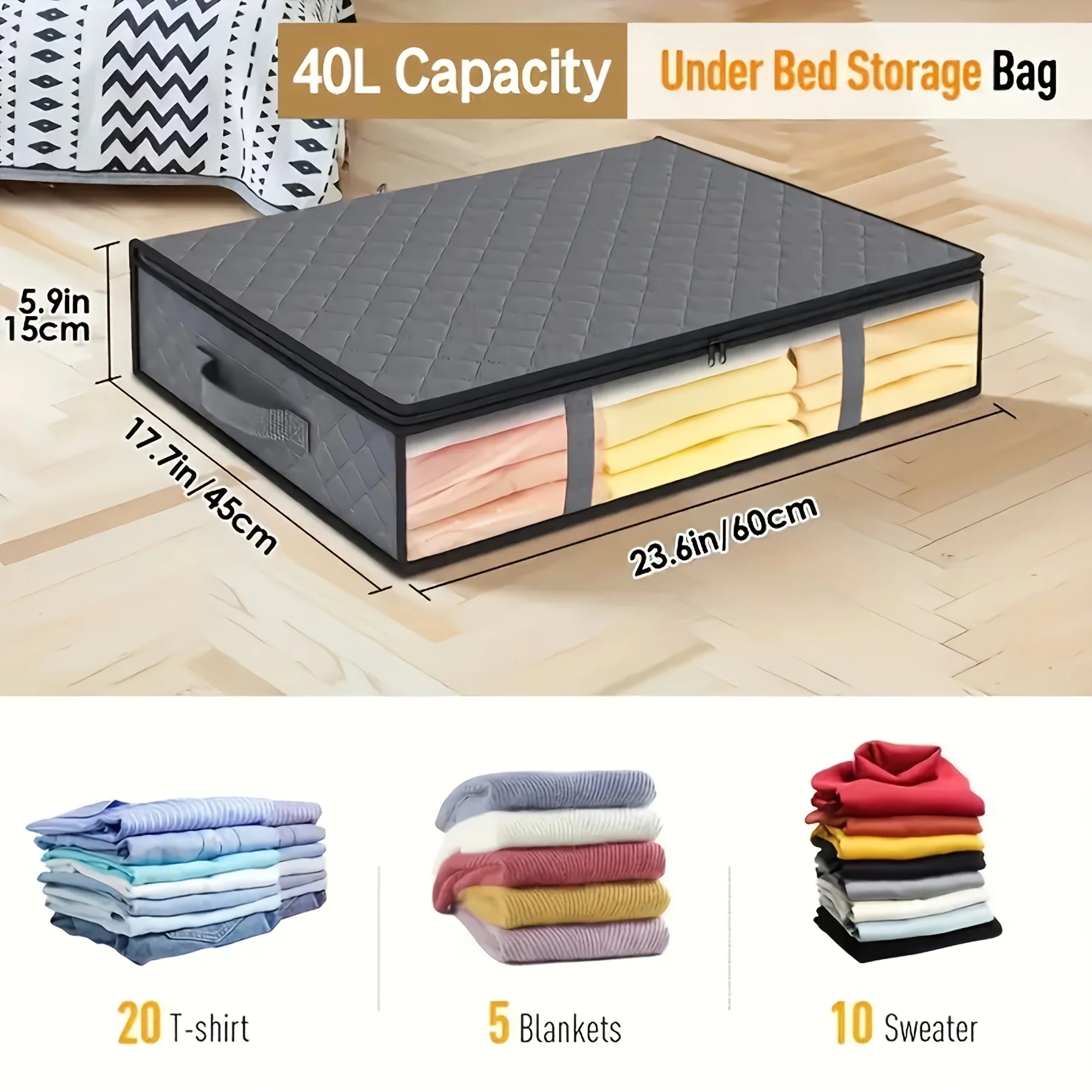 Under Bed Storage Bags Large Non-Woven with Clear Window & Reinforced Handles for Comforters (2 Pack)
