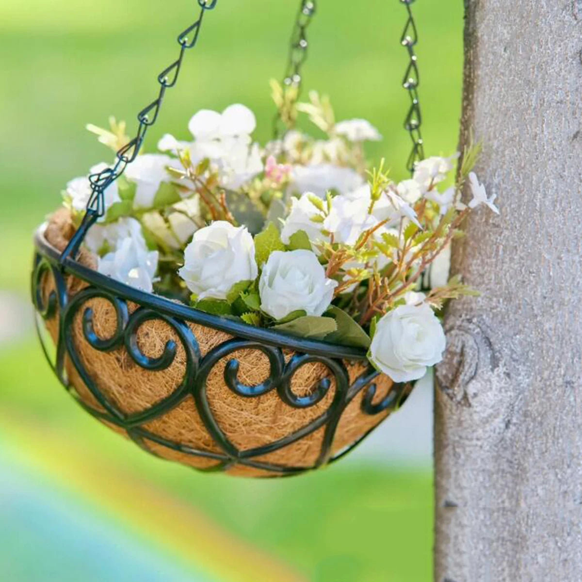 Hanging Basket Flowerpot Round Iron Chain Coconut Brown European Style