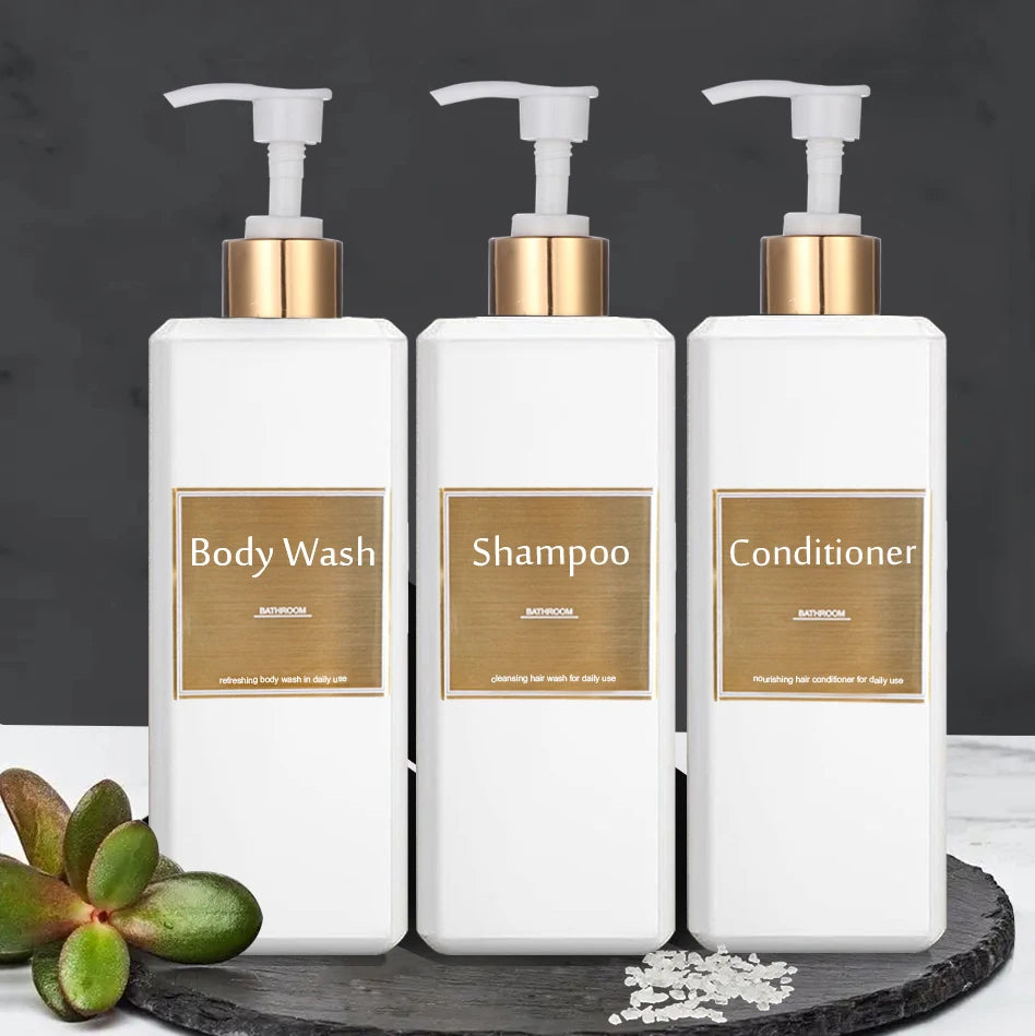 500ml Shampoo Conditioner Body Wash Dispenser Bottles with Gold Labels