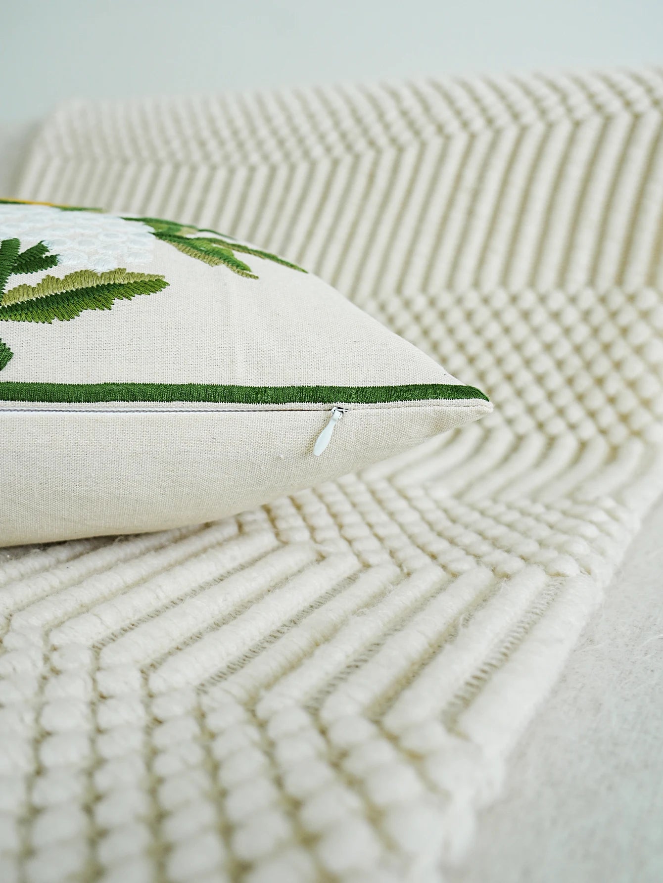 Floral Embroidered Cushion Cover | Garden Botanical Pillow Cover
