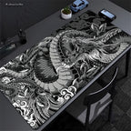 XXL Dragon Anime Gaming Desk Mat | Black & White Non-Slip Mouse Pad
