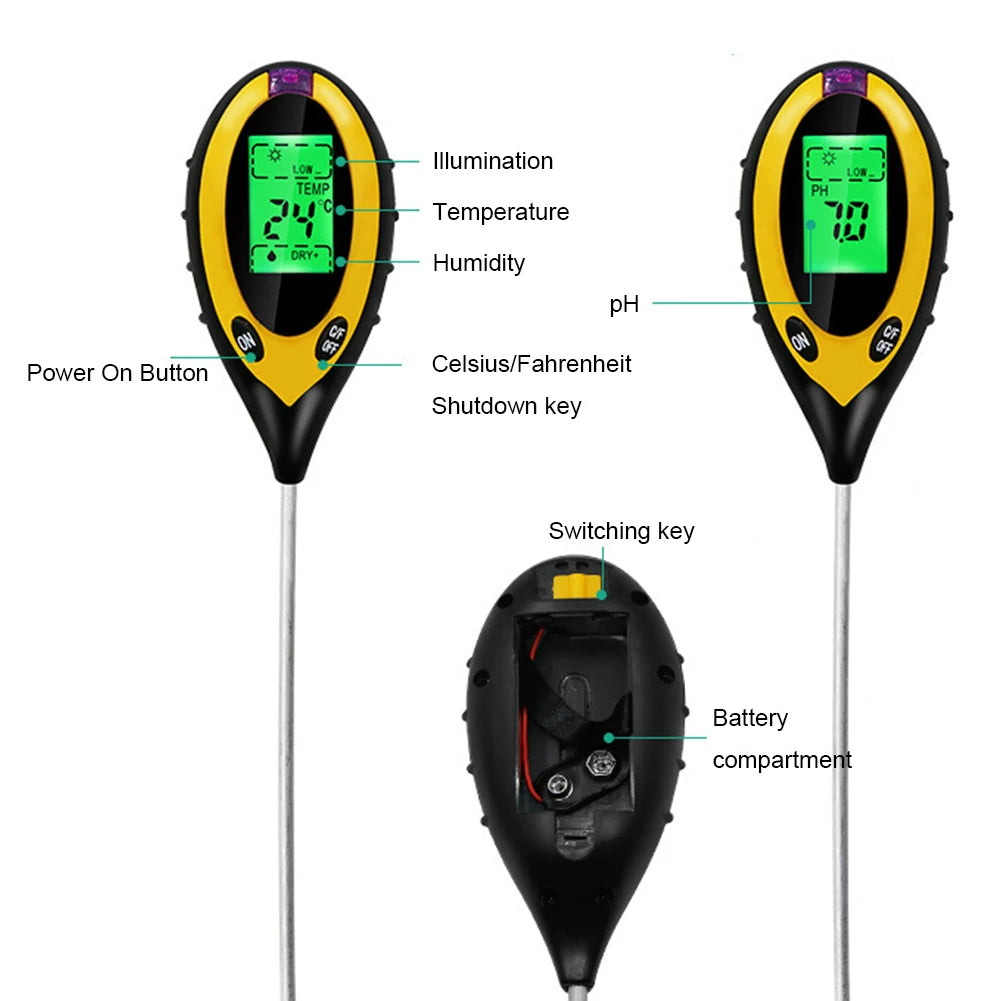Wireless Smart Soil Tester Humidity Monitor LCD Display 4-in-1 Garden Moisture Meter