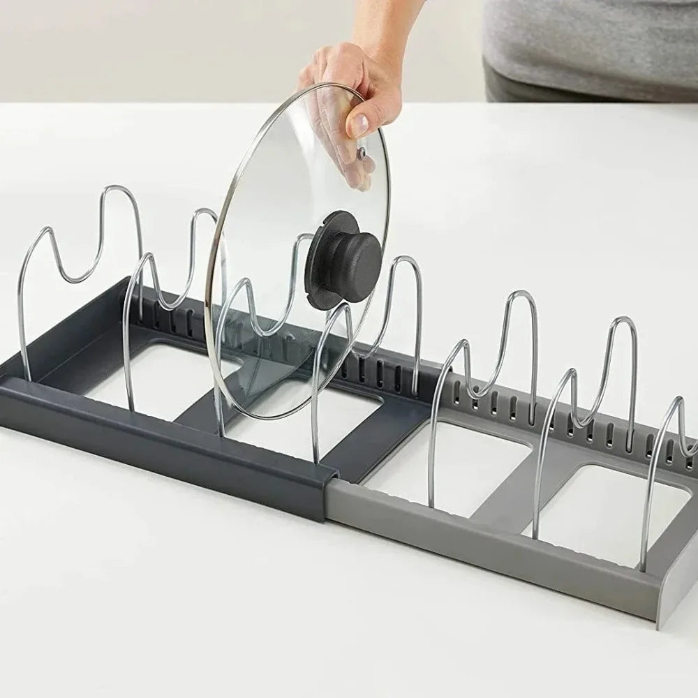 Expandable Pot, Pan & Lid Organizer Rack for Kitchen Cabinets
