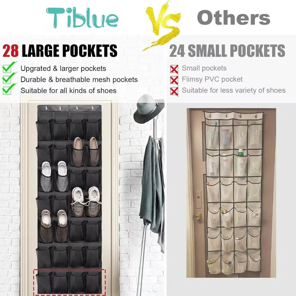 Over Door Shoe Rack Organizer with Large Mesh Pockets - 12 to 40 Pockets
