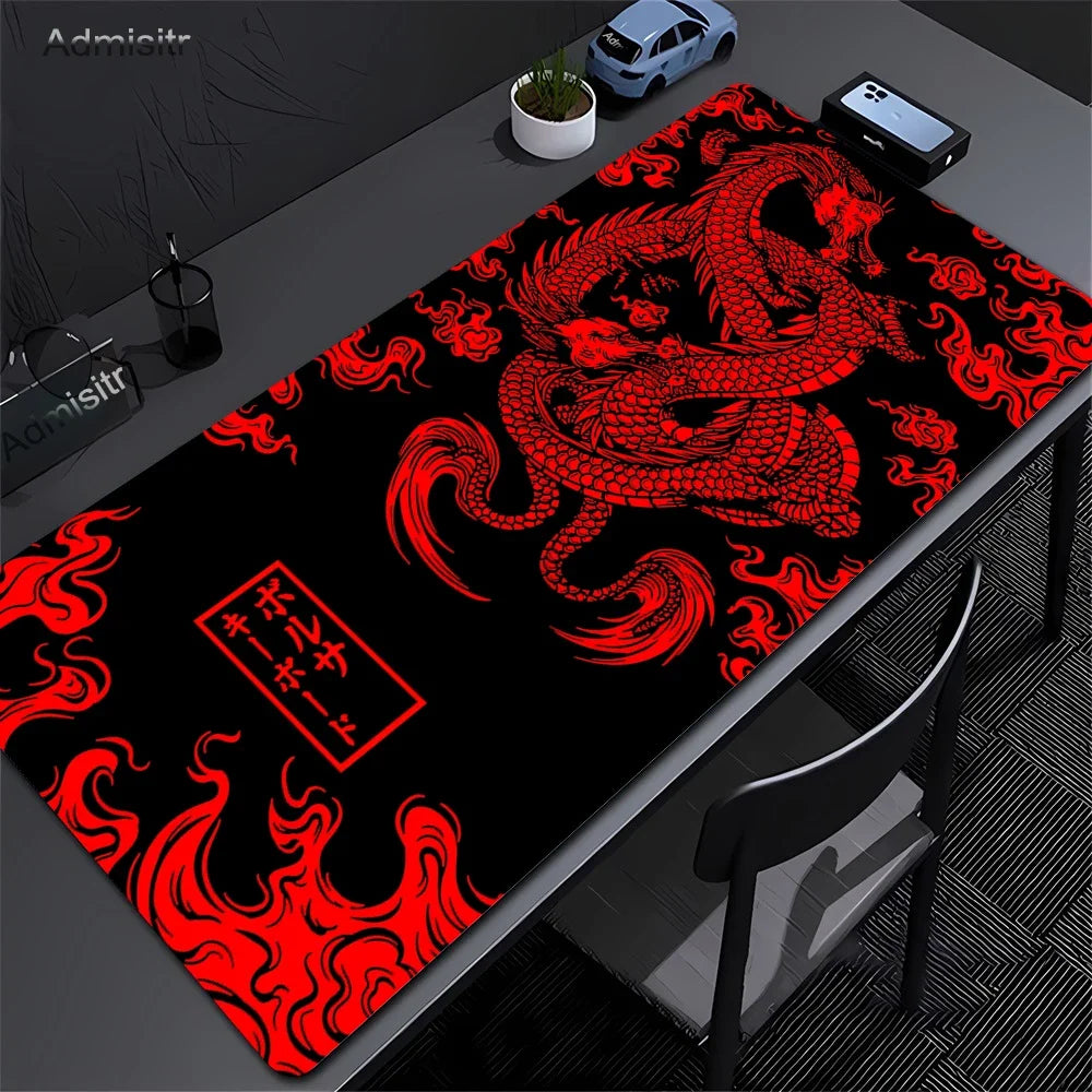 XXL Dragon Anime Gaming Desk Mat | Black & White Non-Slip Mouse Pad