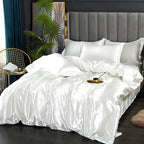 Silk Duvet Cover Set Luxury Satin Bedding Set Fitted Sheet Pillowcases King Queen Double Twin