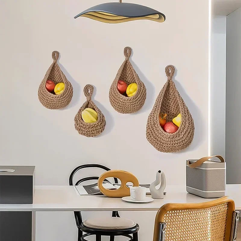 Handwoven Wicker Hanging Wall Fruit & Vegetable Basket for Kitchen