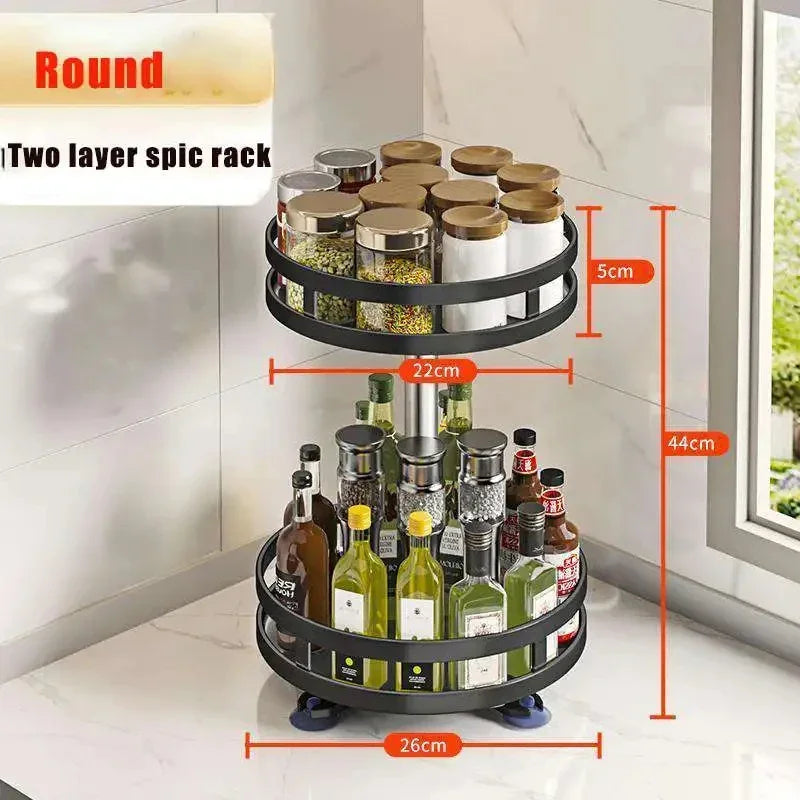 360° Rotating Spice Rack Organizer – Multi-Tier Carbon Steel
