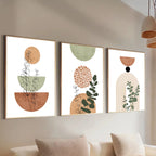 Abstract Botanical Wall Art Set of 3 | Boho Mid-Century Canvas Prints