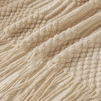 Chunky Knit Throw Blanket with Tassels – Khaki Farmhouse Oversized