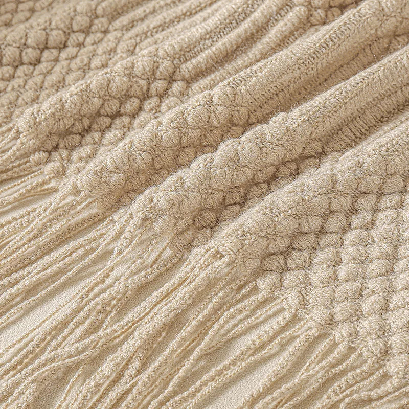Chunky Knit Throw Blanket with Tassels – Khaki Farmhouse Oversized