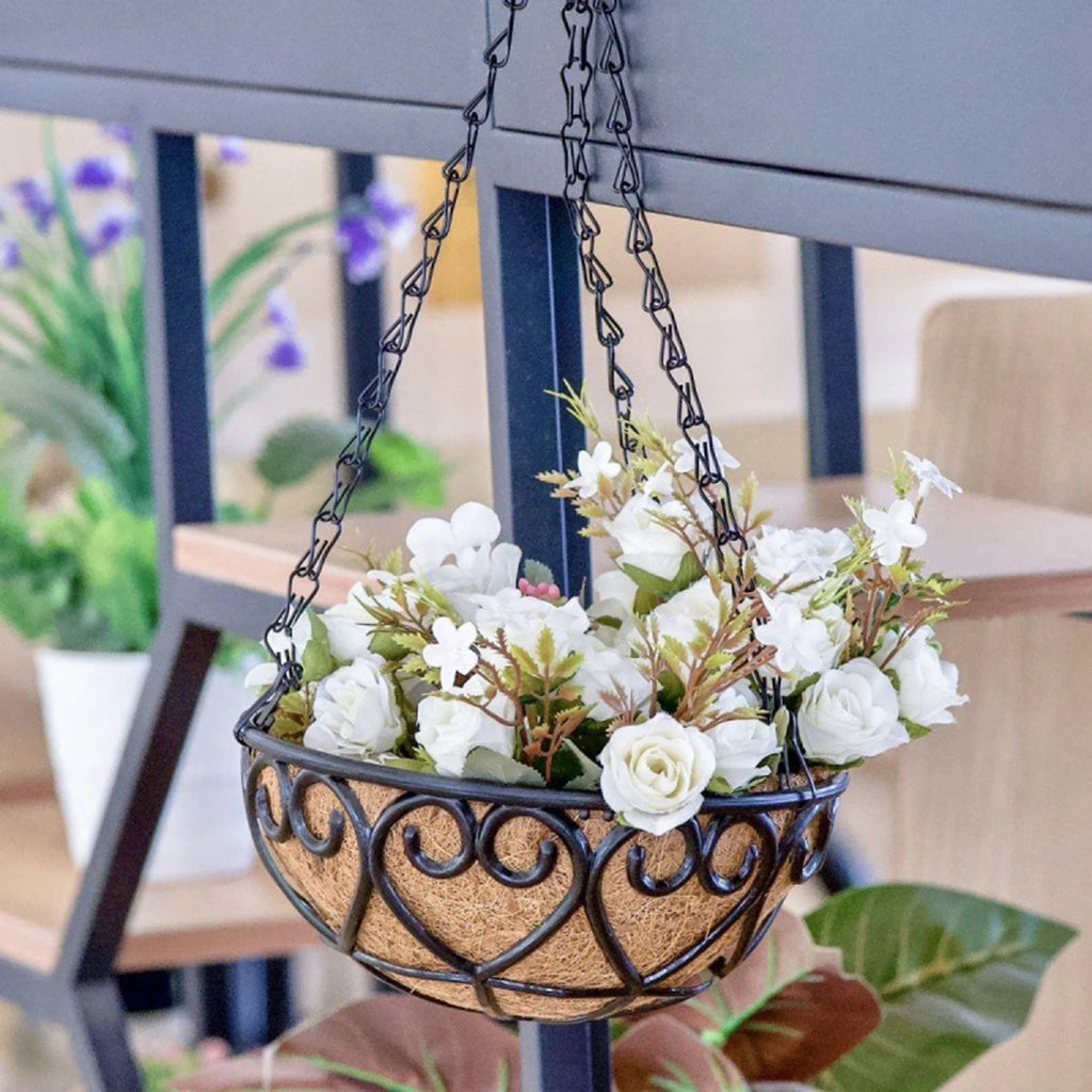 Hanging Basket Flowerpot Round Iron Chain Coconut Brown European Style