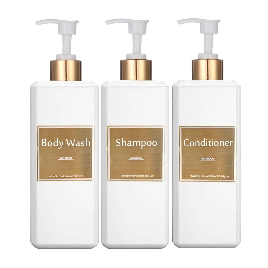 500ml Shampoo Conditioner Body Wash Dispenser Bottles with Gold Labels