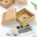 Bamboo Self-Draining Soap Dish with Hanging Box for Shower & Kitchen