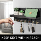 Wooden Key Holder Wall Mounted with Shelf and 7 Hooks for Entryway