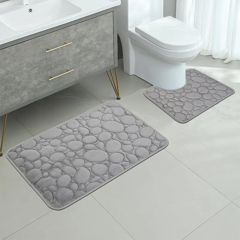 Embroidered Velvet Bath Mat Set 2-Piece with U-Shape Toilet Rug