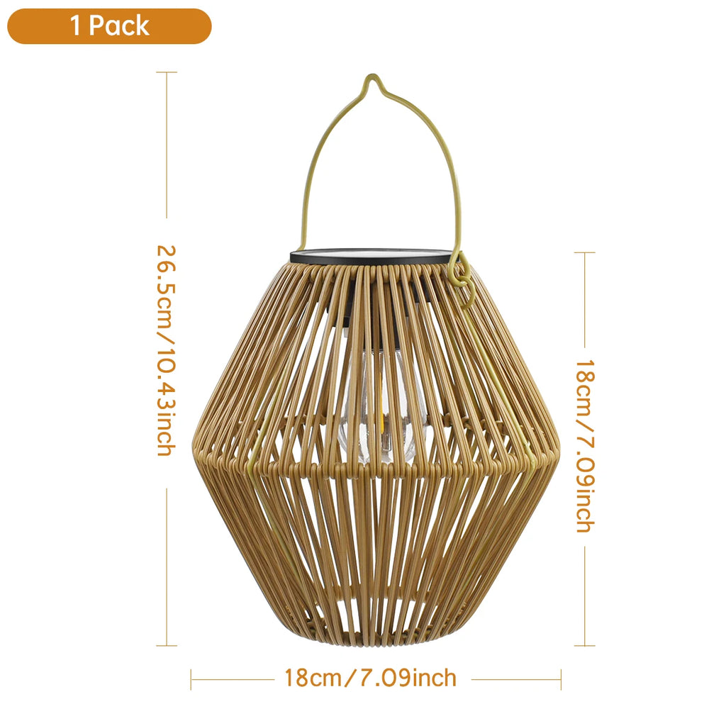 Solar Lantern Outdoor Hanging Waterproof Woven Bamboo Boho Garden Lamp