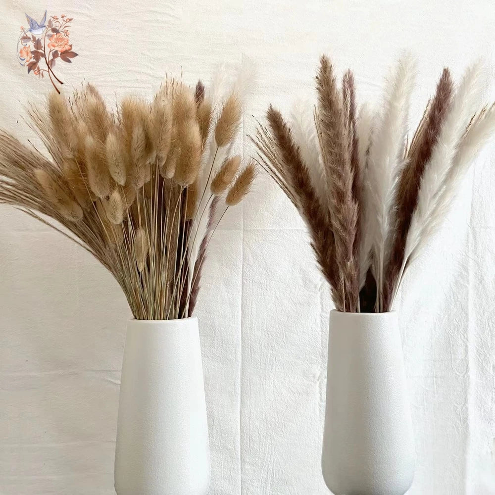 Natural Pampas Grass Dried Bouquet with Bunny Tails for Boho Vase Decor