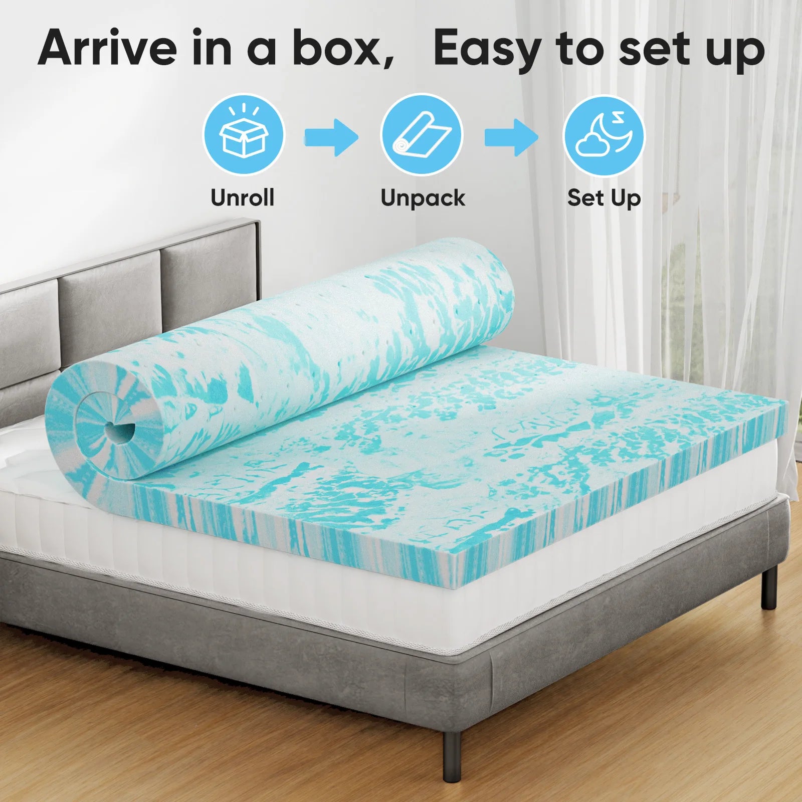 Cooling Mattress Topper Memory Foam Gel Queen 2-3 Inch Thick Breathable Bed Topper