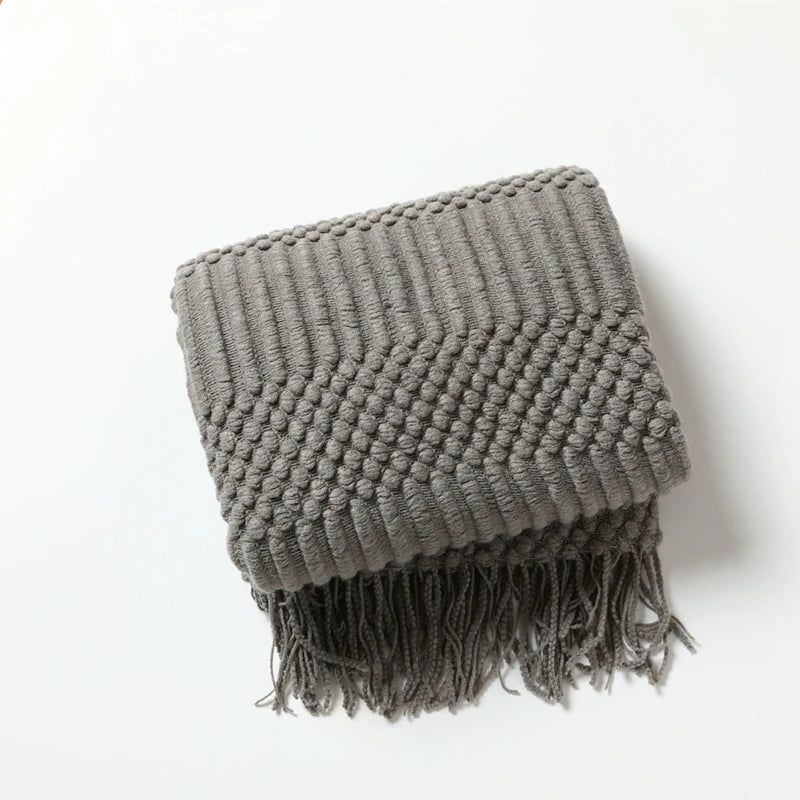 Chunky Knit Throw Blanket with Tassels – Khaki Farmhouse Oversized
