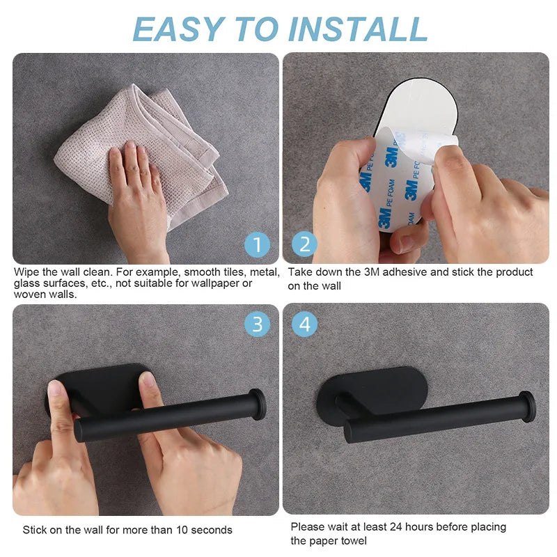 Adhesive Toilet Paper Holder Stainless Steel No Drill Waterproof