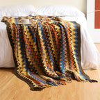 Hand Knitted Blanket with Tassel | Bohemian Soft Acrylic Throw