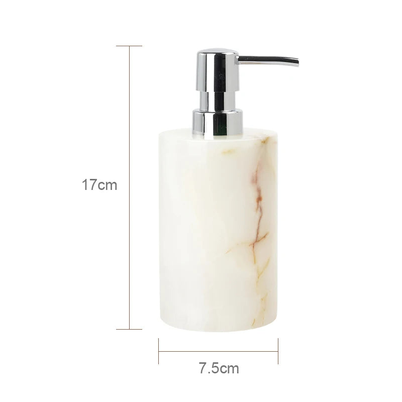 White Onyx Marble Bathroom Accessories Set with Soap Dispenser & Tray