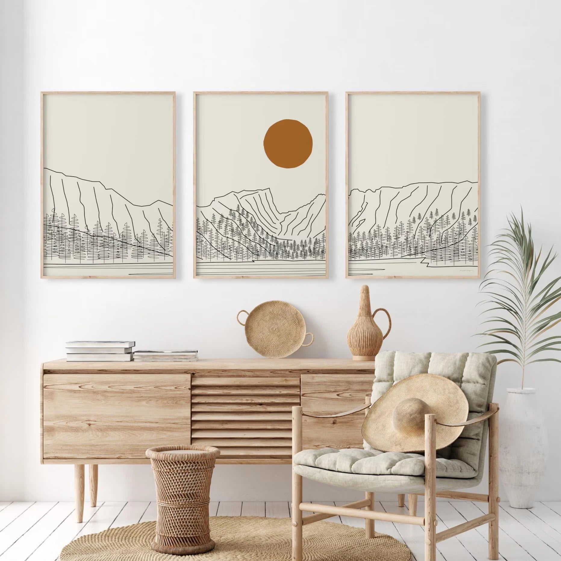 Japanese Alps Sunrise Canvas Wall Art Set of 3 – Abstract Landscape Prints