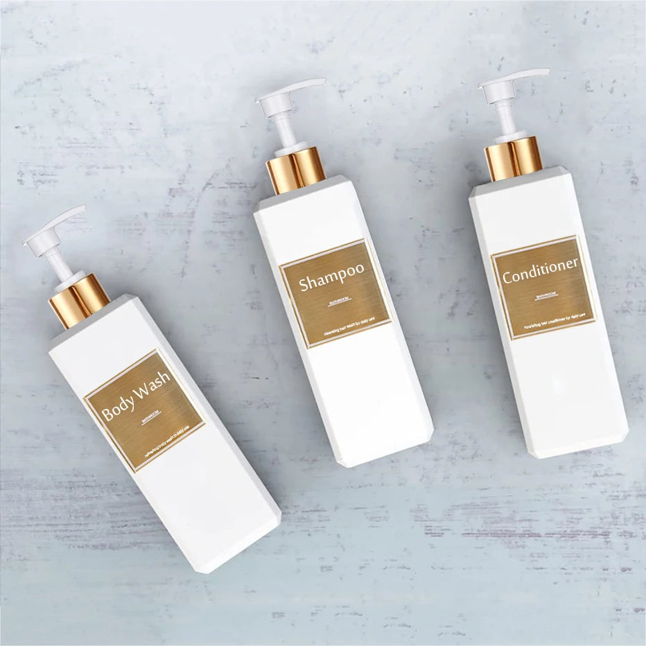 500ml Shampoo Conditioner Body Wash Dispenser Bottles with Gold Labels