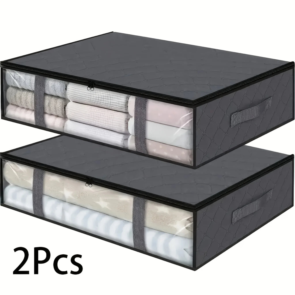 Under Bed Storage Bags Large Non-Woven with Clear Window & Reinforced Handles for Comforters (2 Pack)