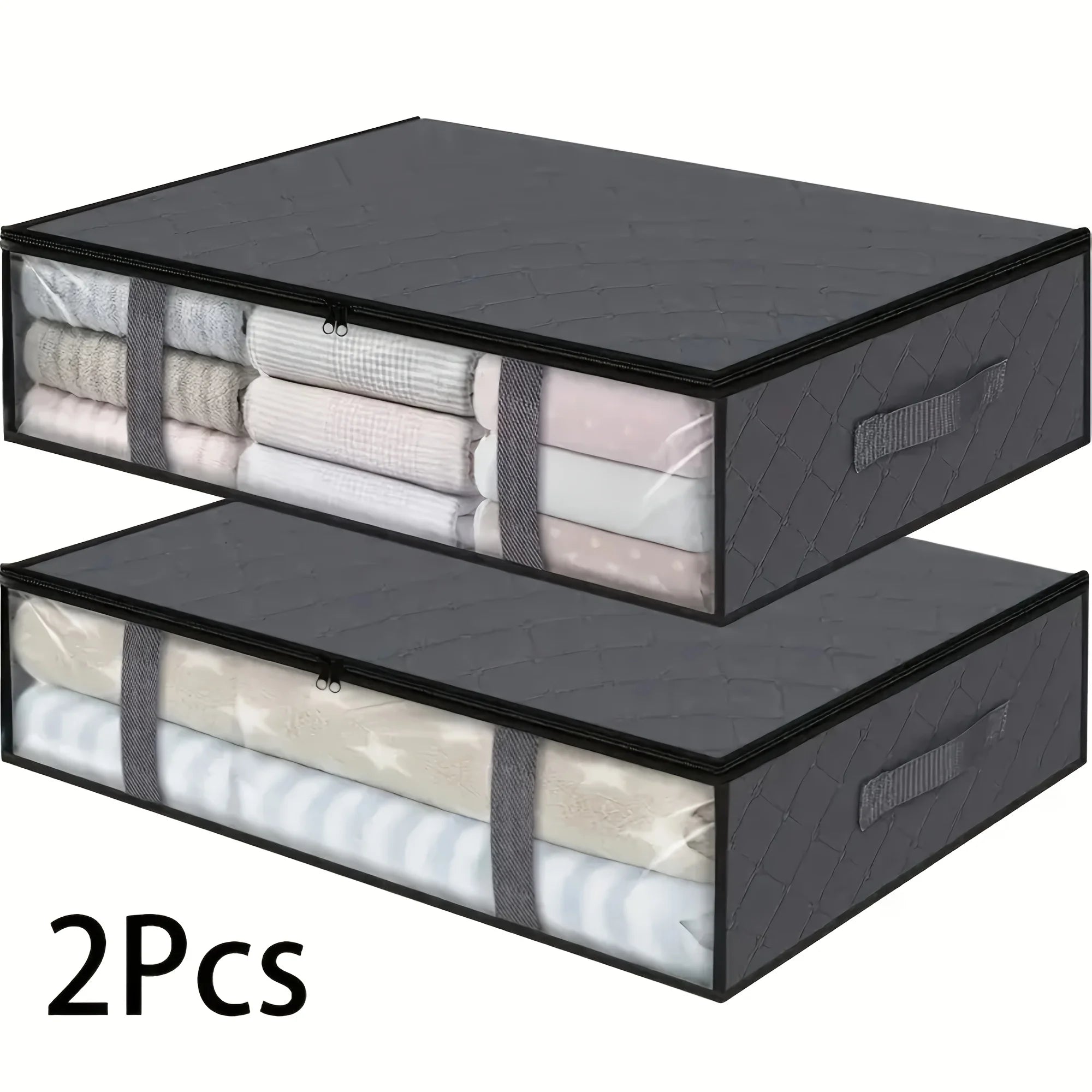Under Bed Storage Bags Large Non-Woven with Clear Window & Reinforced Handles for Comforters (2 Pack)