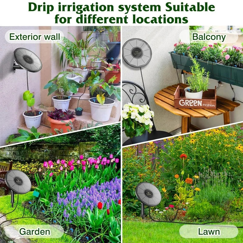 Solar Drip Irrigation Kit with Auto Timer and 15M Hose for Greenhouse and Potted Plants