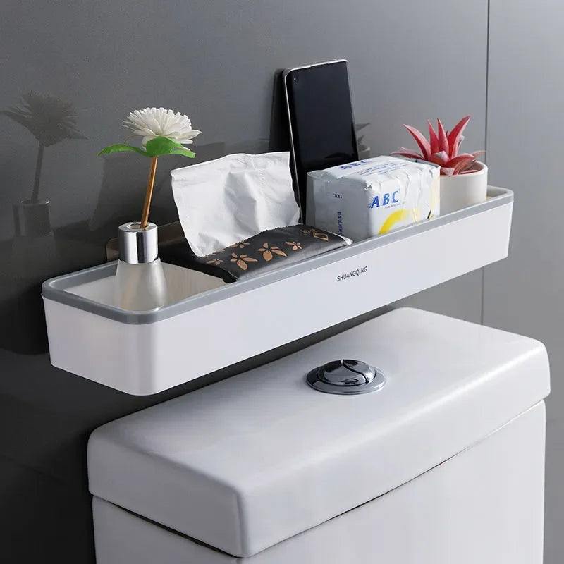 Over Toilet Storage Rack Wall Mounted No Drill White Shelf Organizer