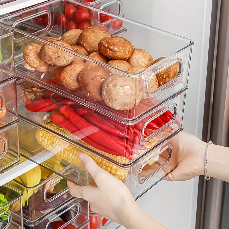 Clear Stackable Fridge Organizer Bin & Desktop Storage Box