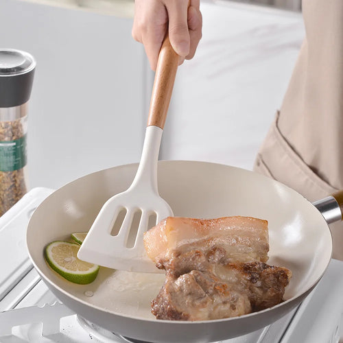 12-Piece Silicone Kitchen Utensil Set with Wood Handles