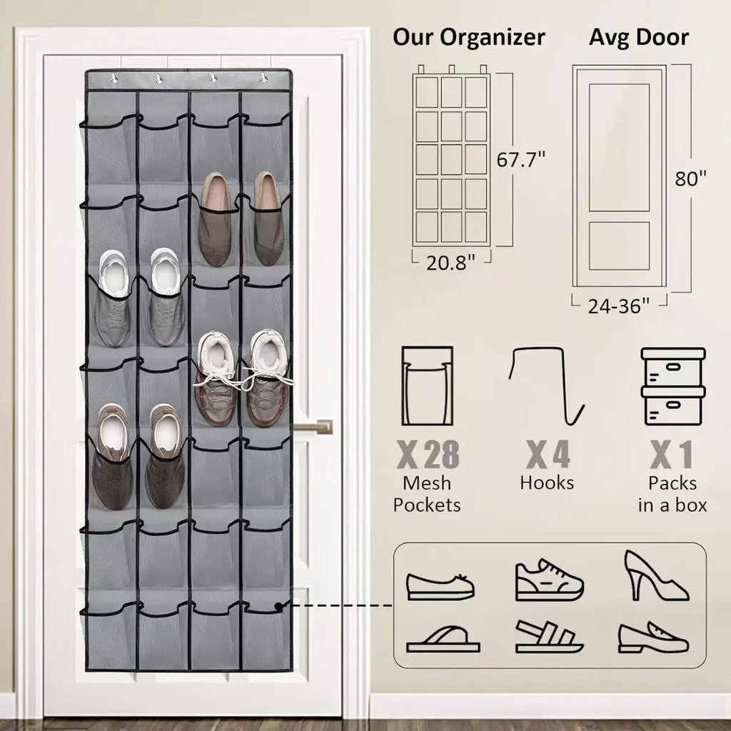 Over Door Shoe Rack Organizer with Large Mesh Pockets - 12 to 40 Pockets