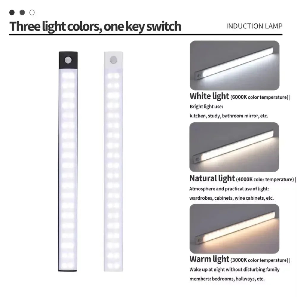 Under Cabinet LED Motion Sensor Light Rechargeable 10–50cm for Closet Wardrobe Kitchen