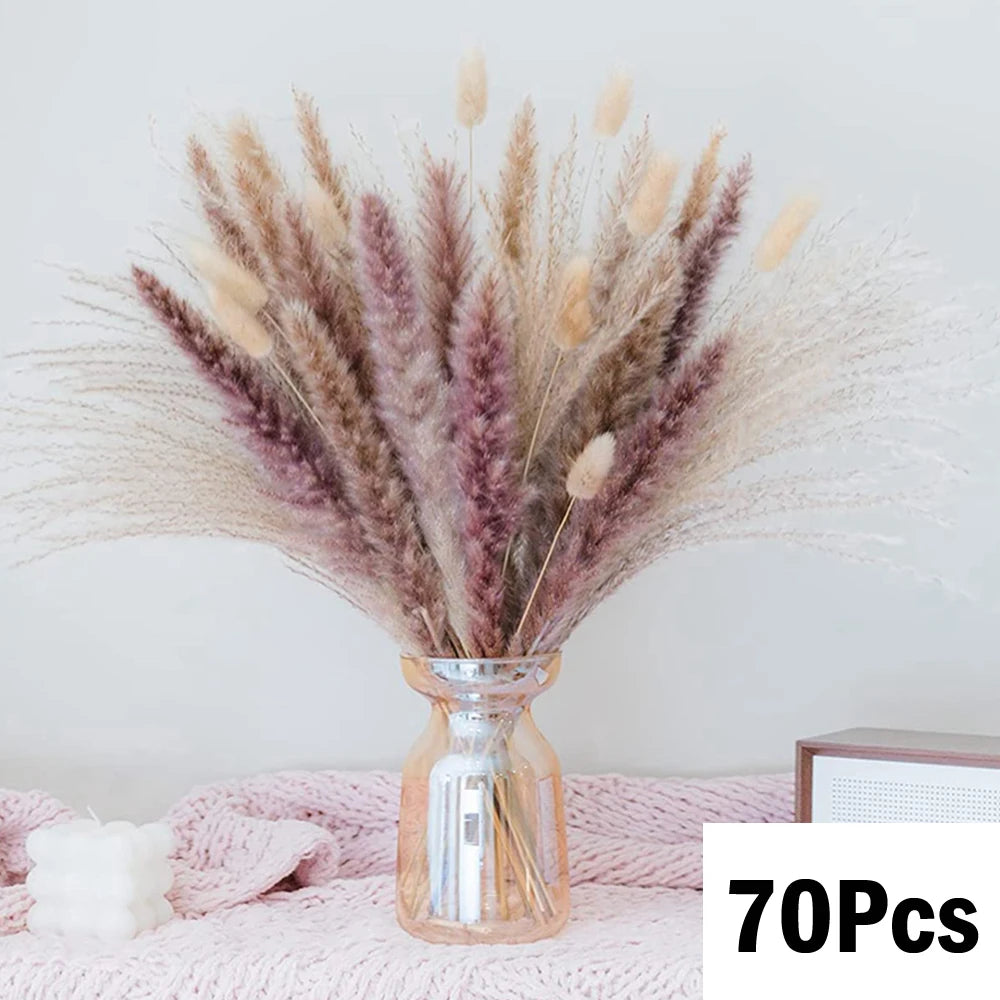 Natural Pampas Grass Dried Bouquet with Bunny Tails for Boho Vase Decor