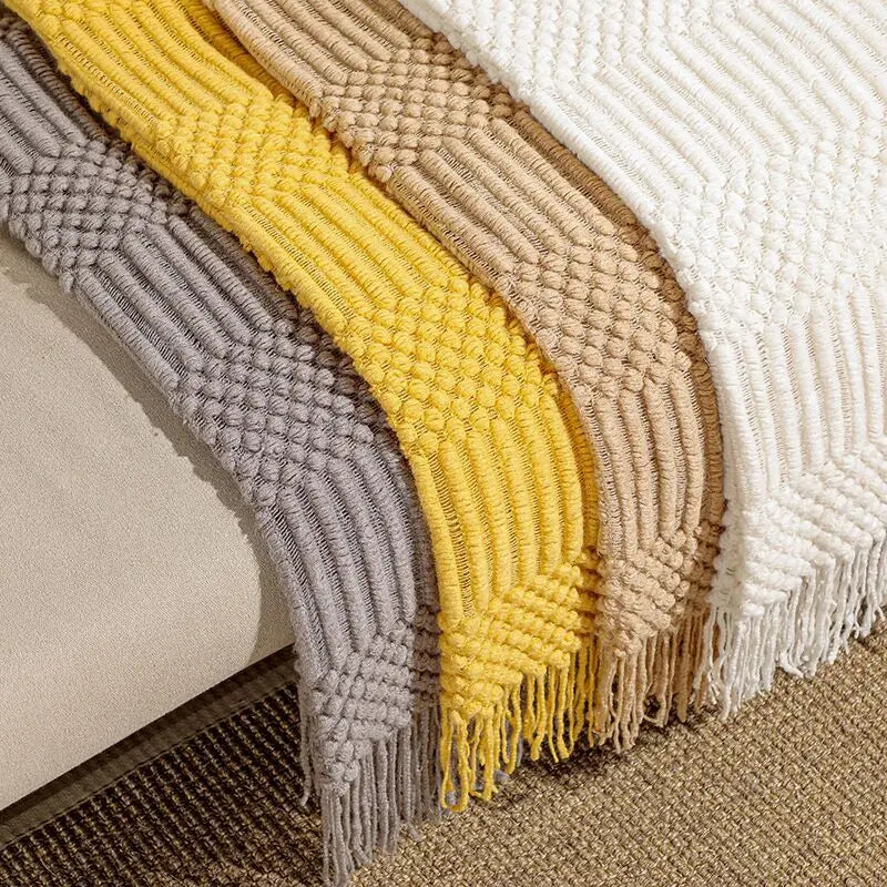 Chunky Knit Throw Blanket with Tassels – Khaki Farmhouse Oversized